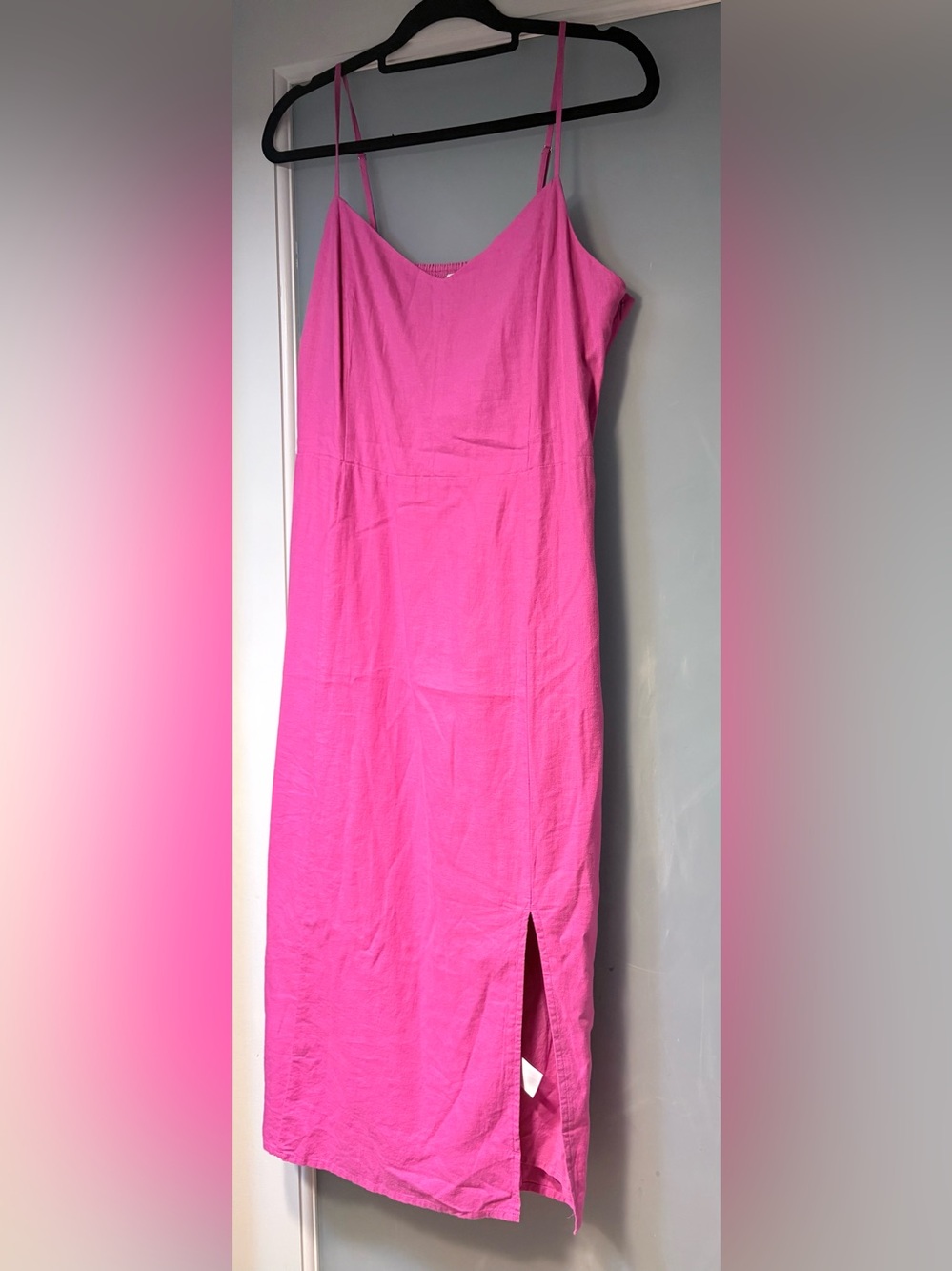 NWT J. Crew Hot Pink Linen Slip Midi Dress with Side Slit Size 12
